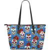 Sugar Skull Rose Pattern Large Leather Tote Bag