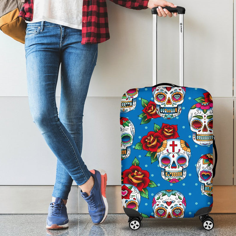 Sugar Skull Rose Pattern Luggage Cover Protector