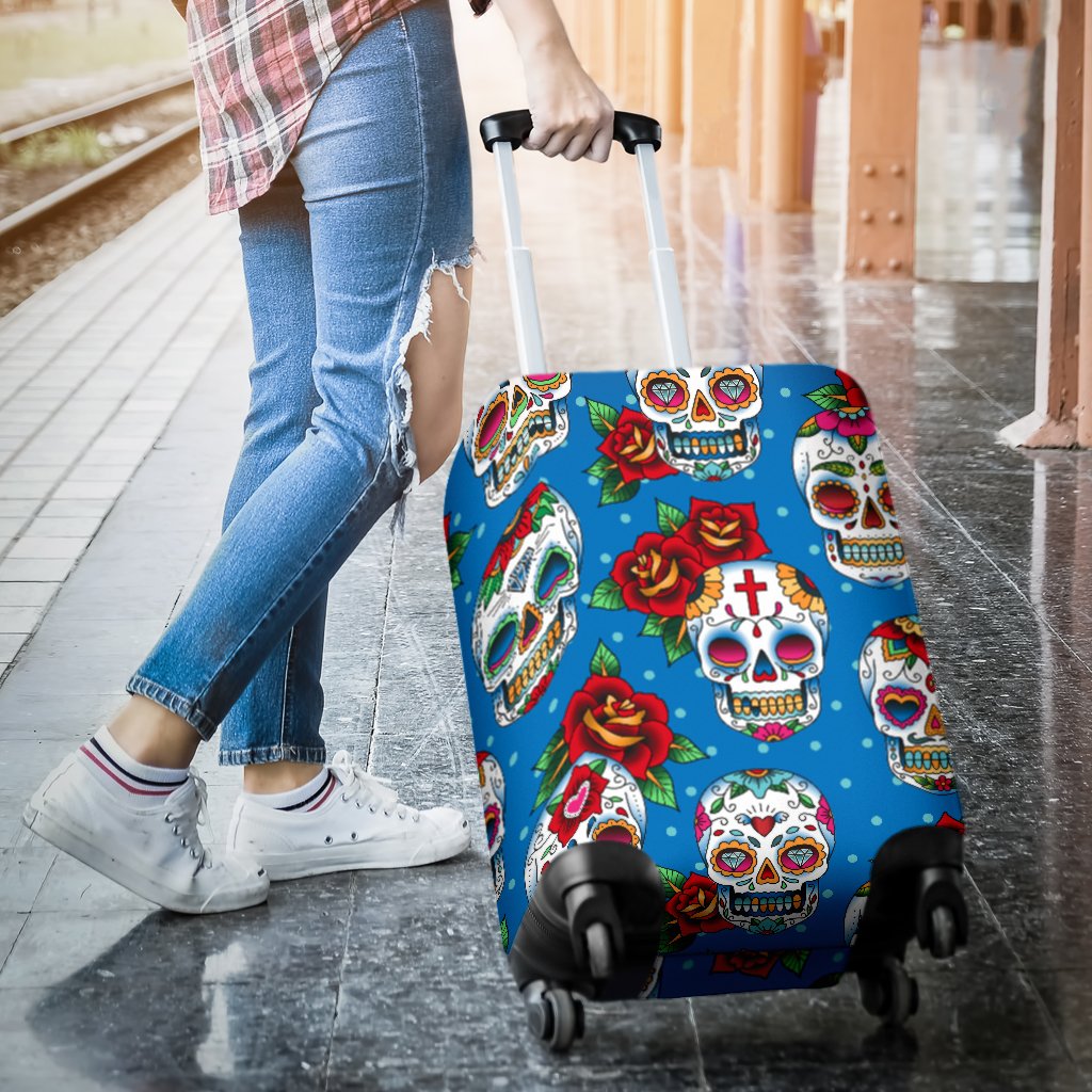 Sugar Skull Rose Pattern Luggage Cover Protector