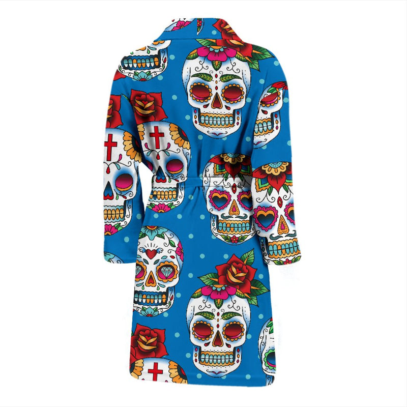 Sugar Skull Rose Pattern Men Bath Robe