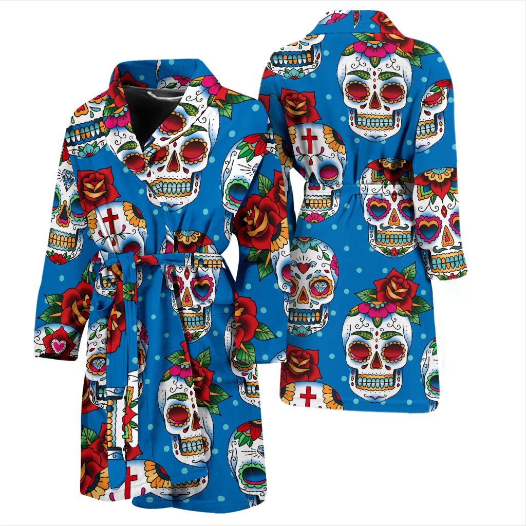 Sugar Skull Rose Pattern Men Bath Robe