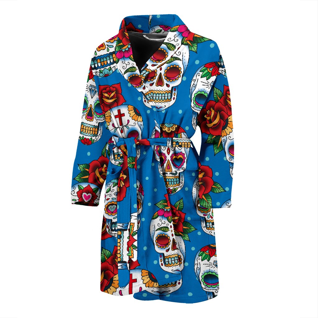 Sugar Skull Rose Pattern Men Bath Robe