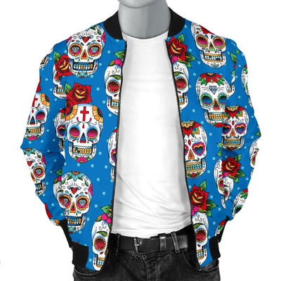 Sugar Skull Rose Pattern Men Casual Bomber Jacket