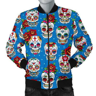 Sugar Skull Rose Pattern Men Casual Bomber Jacket