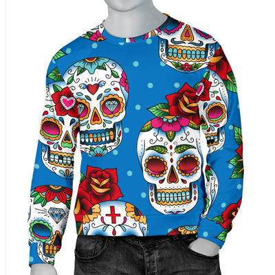 Sugar Skull Rose Pattern Men Crewneck Sweatshirt