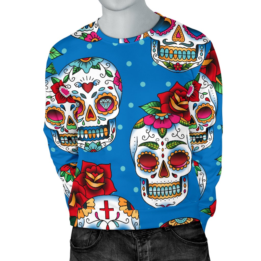 Sugar Skull Rose Pattern Men Crewneck Sweatshirt