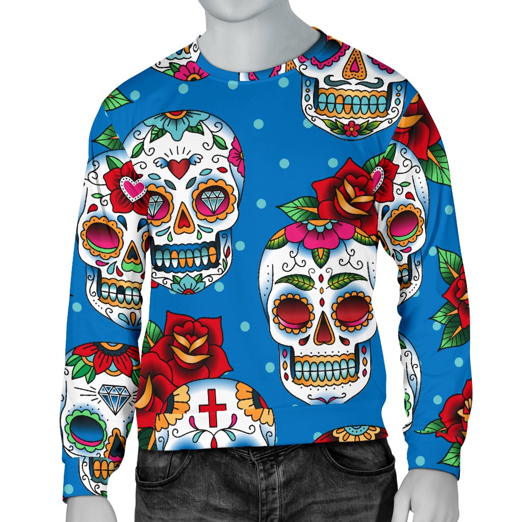 Sugar Skull Rose Pattern Men Crewneck Sweatshirt