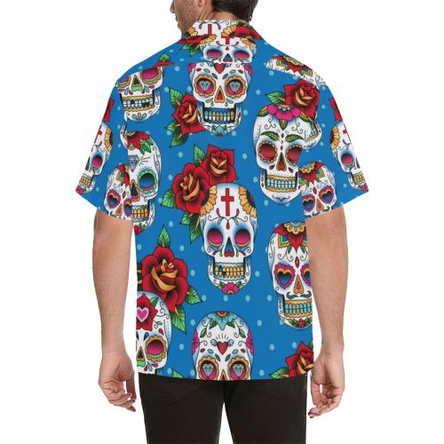 Sugar Skull Rose Pattern Men Hawaiian Shirt