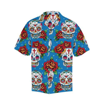 Sugar Skull Rose Pattern Men Hawaiian Shirt