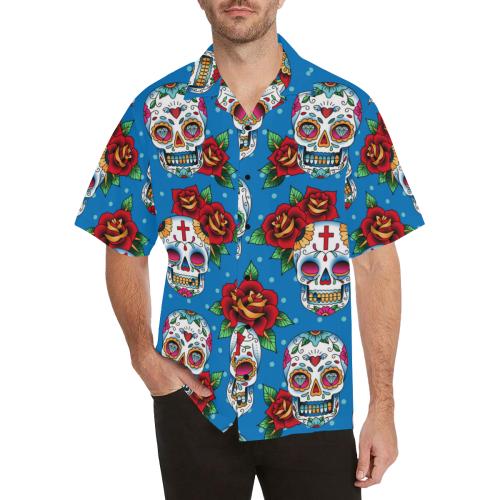Sugar Skull Rose Pattern Men Hawaiian Shirt