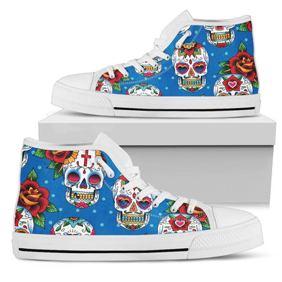 Sugar Skull Rose Pattern Men High Top Shoes