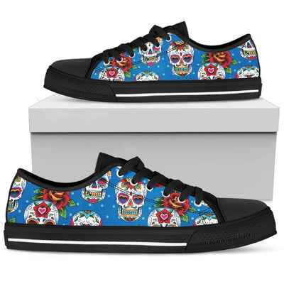 Sugar Skull Rose Pattern Men Low Top Shoes