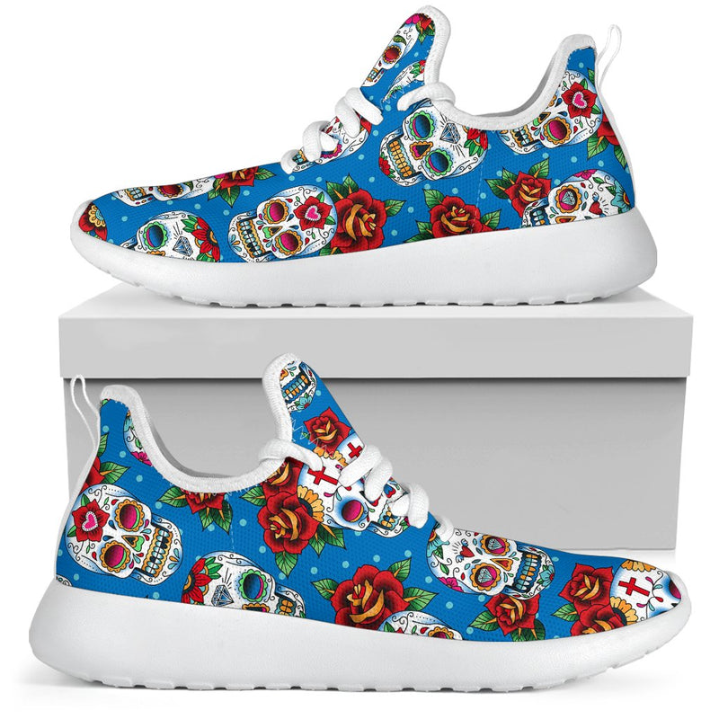 Sugar Skull Rose Pattern Mesh Knit Sneakers Shoes