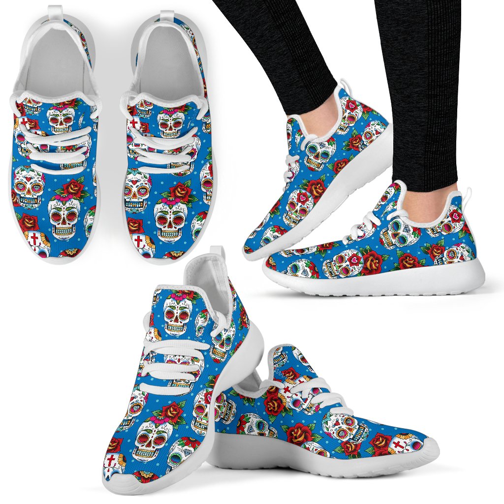 Sugar Skull Rose Pattern Mesh Knit Sneakers Shoes