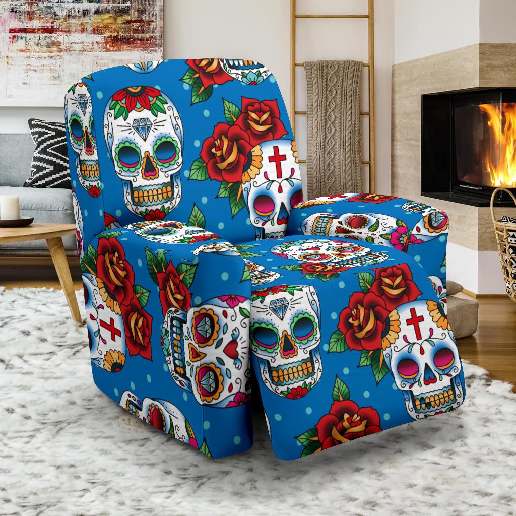 Sugar Skull Rose Pattern Recliner Slipcover-JORJUNE.COM