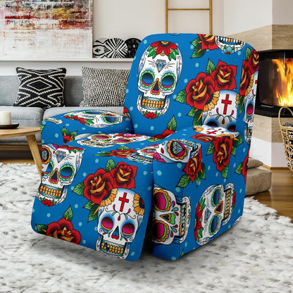 Sugar Skull Rose Pattern Recliner Slipcover-JORJUNE.COM