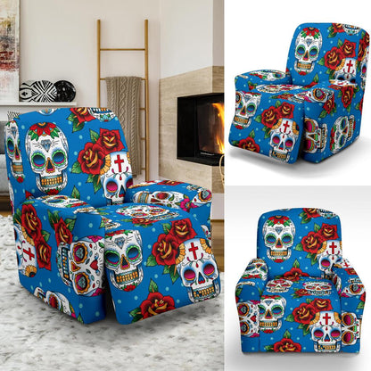 Sugar Skull Rose Pattern Recliner Slipcover-JORJUNE.COM