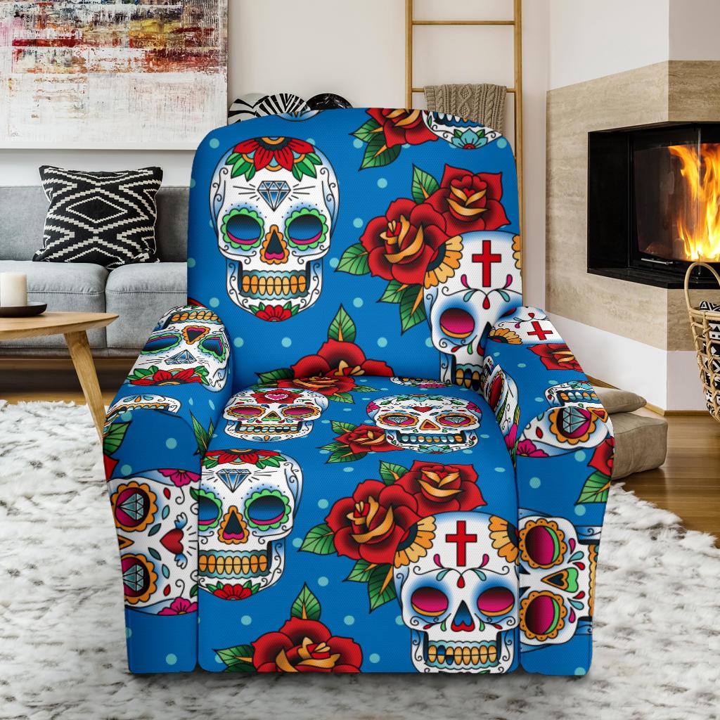 Sugar Skull Rose Pattern Recliner Slipcover-JORJUNE.COM