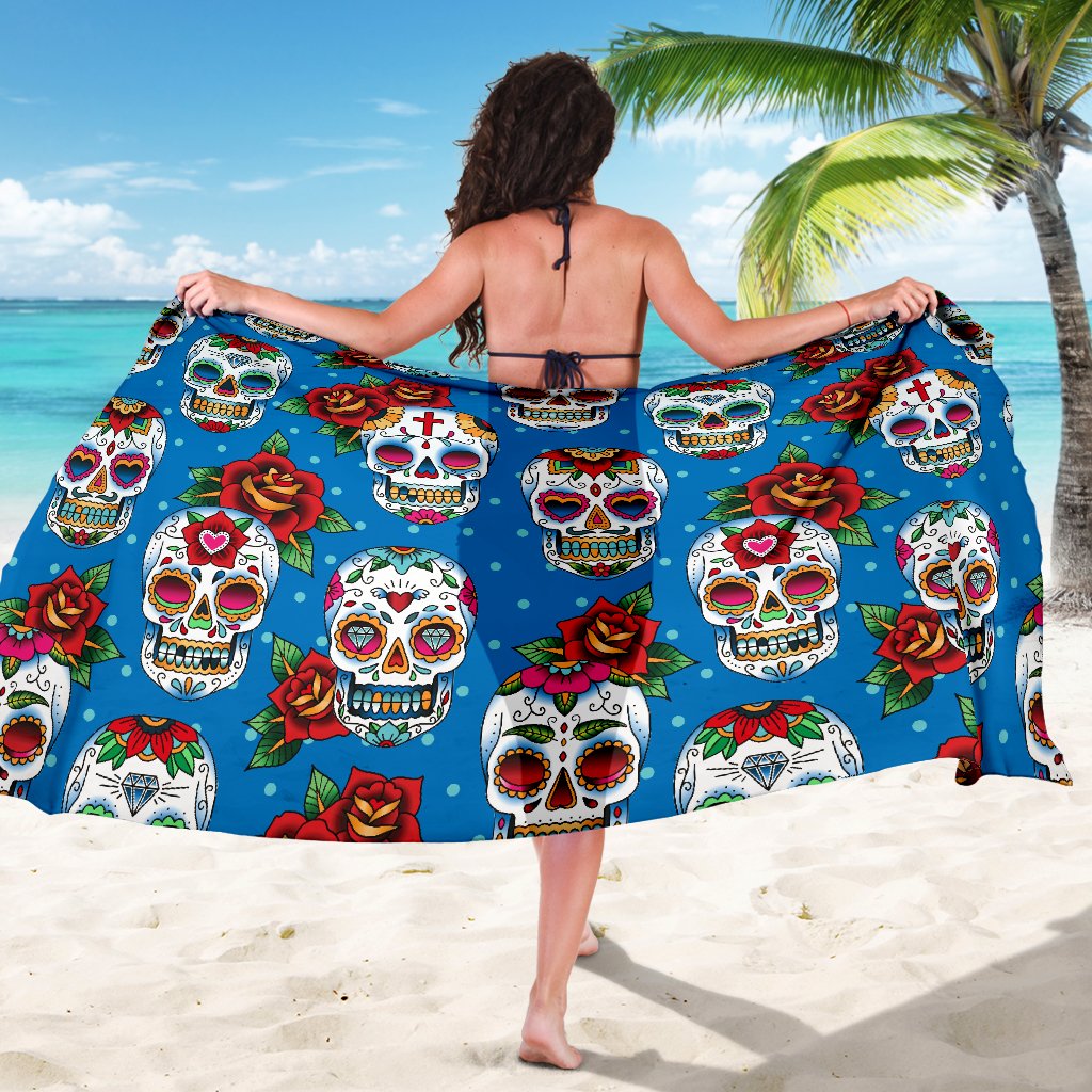 Sugar Skull Rose Pattern Sarong Pareo Wrap