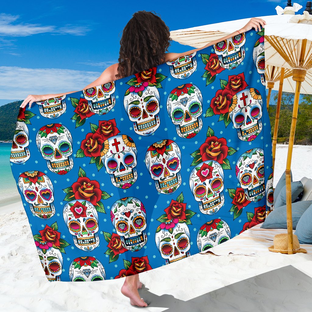 Sugar Skull Rose Pattern Sarong Pareo Wrap
