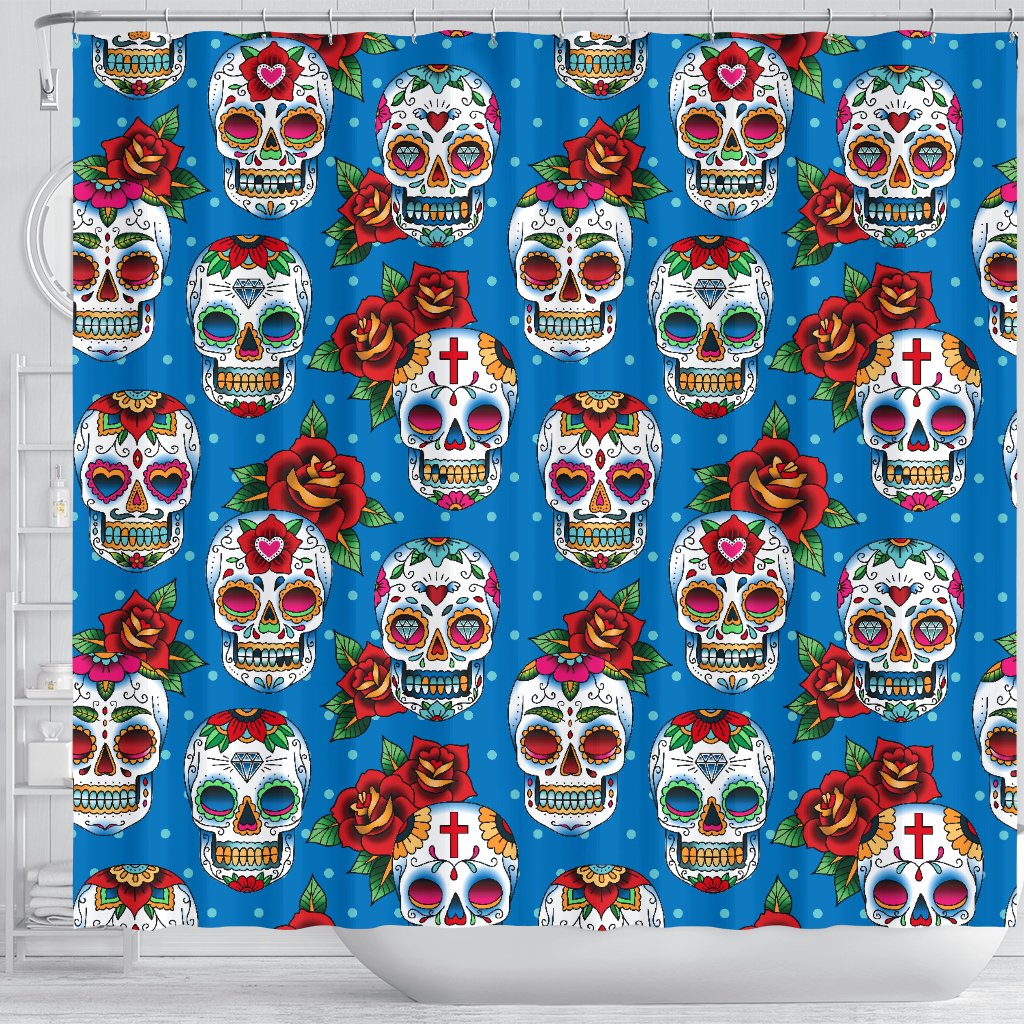 Sugar Skull Rose Pattern Shower Curtain