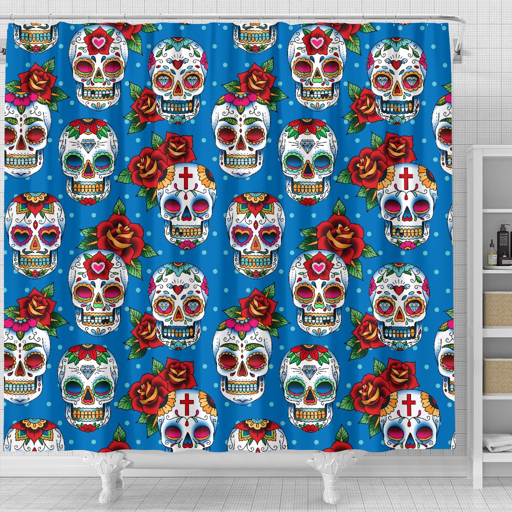 Sugar Skull Rose Pattern Shower Curtain