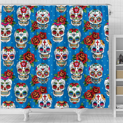 Sugar Skull Rose Pattern Shower Curtain