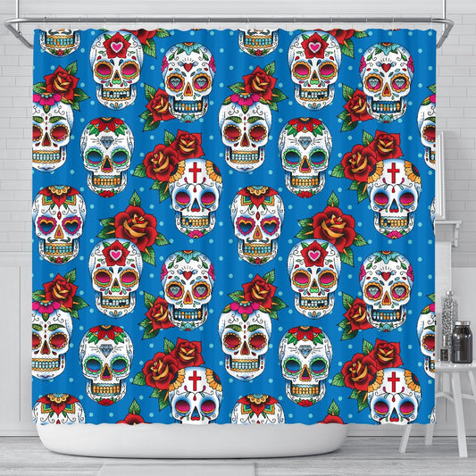 Sugar Skull Rose Pattern Shower Curtain