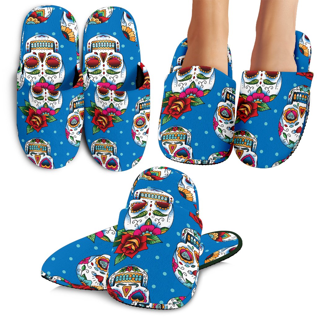 Sugar Skull Rose Pattern Slippers