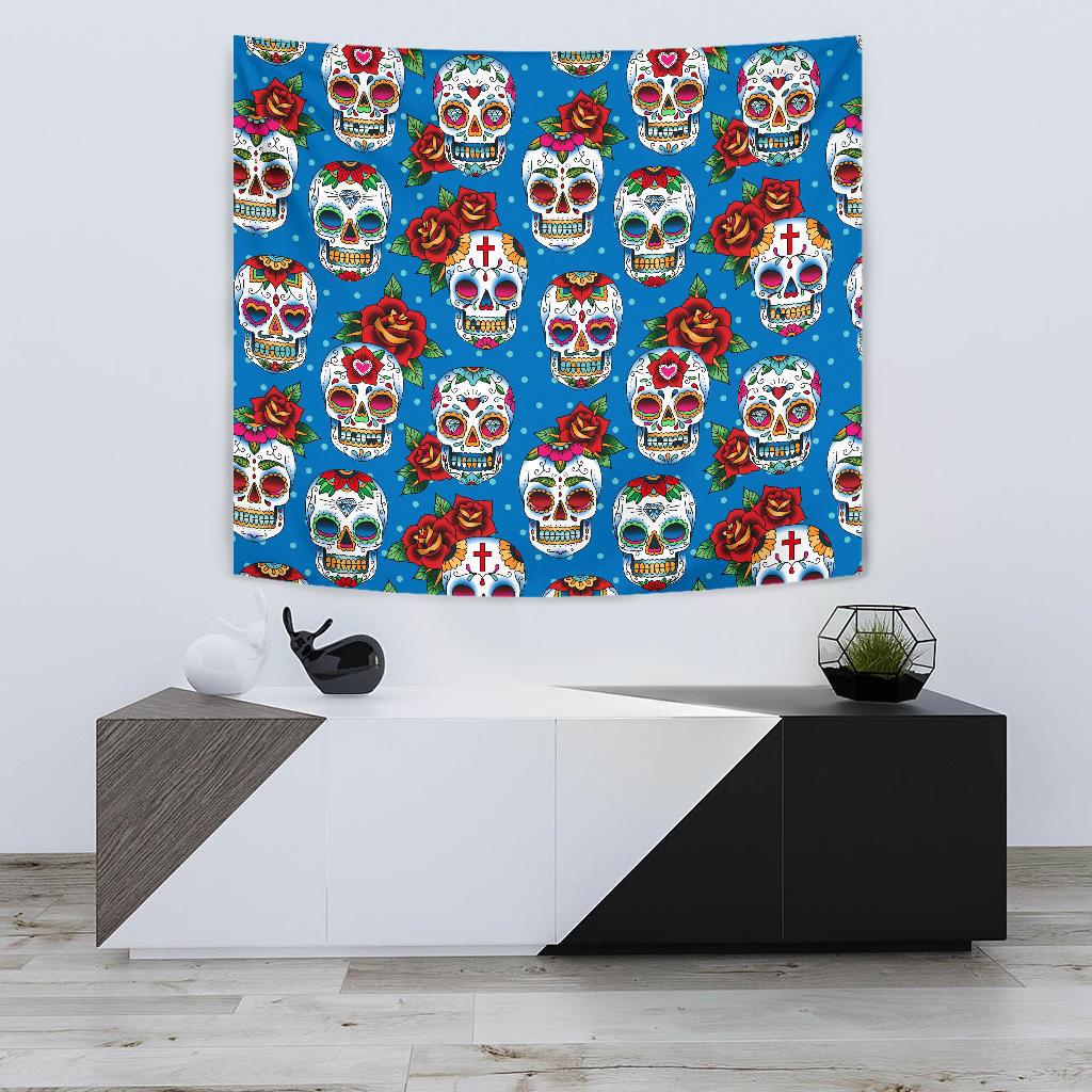 Sugar Skull Rose Pattern Tapestry