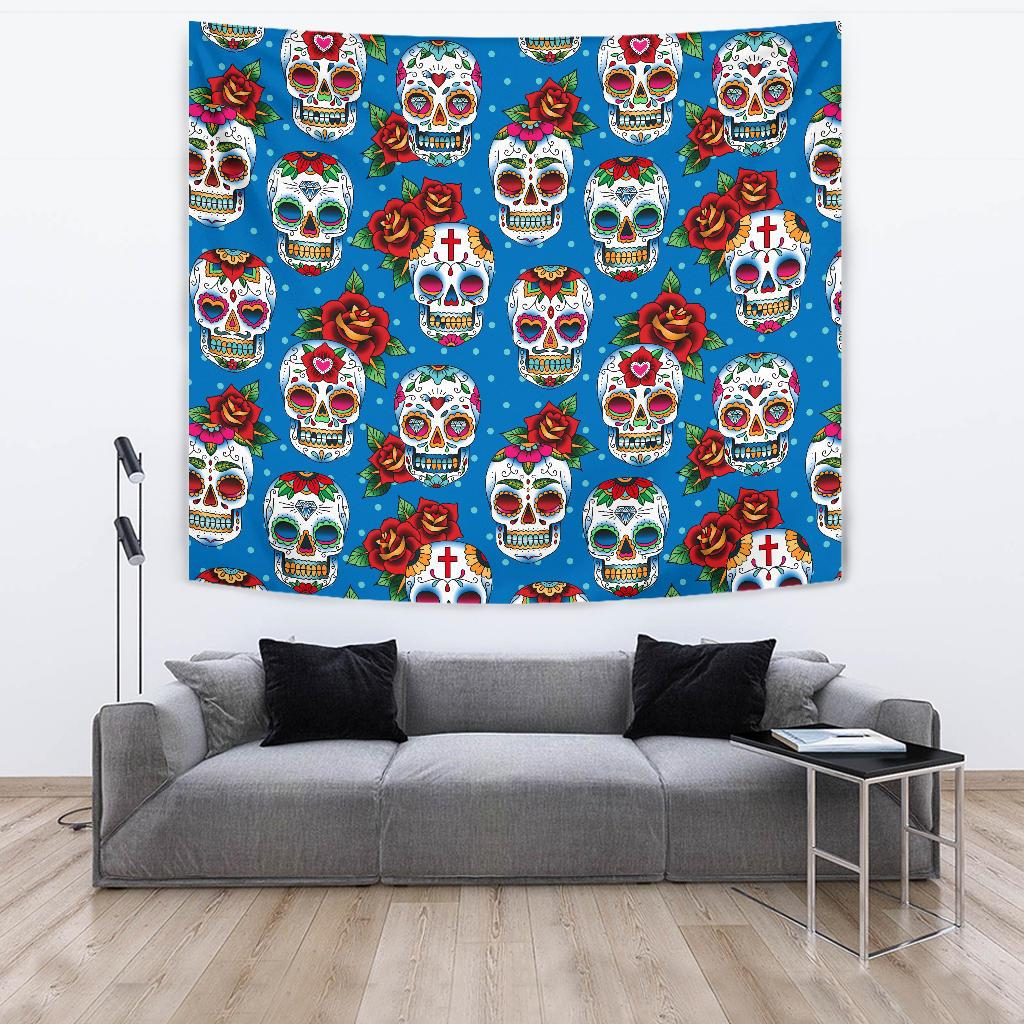 Sugar Skull Rose Pattern Tapestry