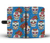 Sugar Skull Rose Pattern Wallet Phone Case