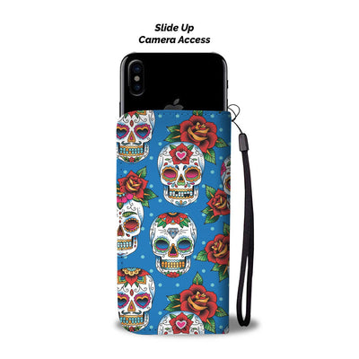 Sugar Skull Rose Pattern Wallet Phone Case