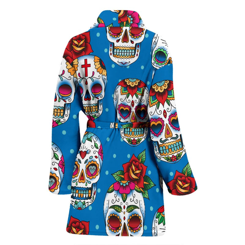 Sugar Skull Rose Pattern Women Bath Robe