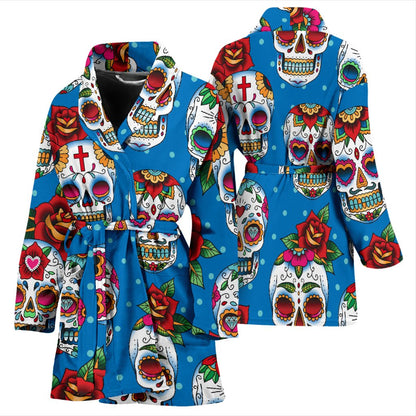 Sugar Skull Rose Pattern Women Bath Robe