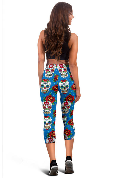 Sugar Skull Rose Pattern Women Capris