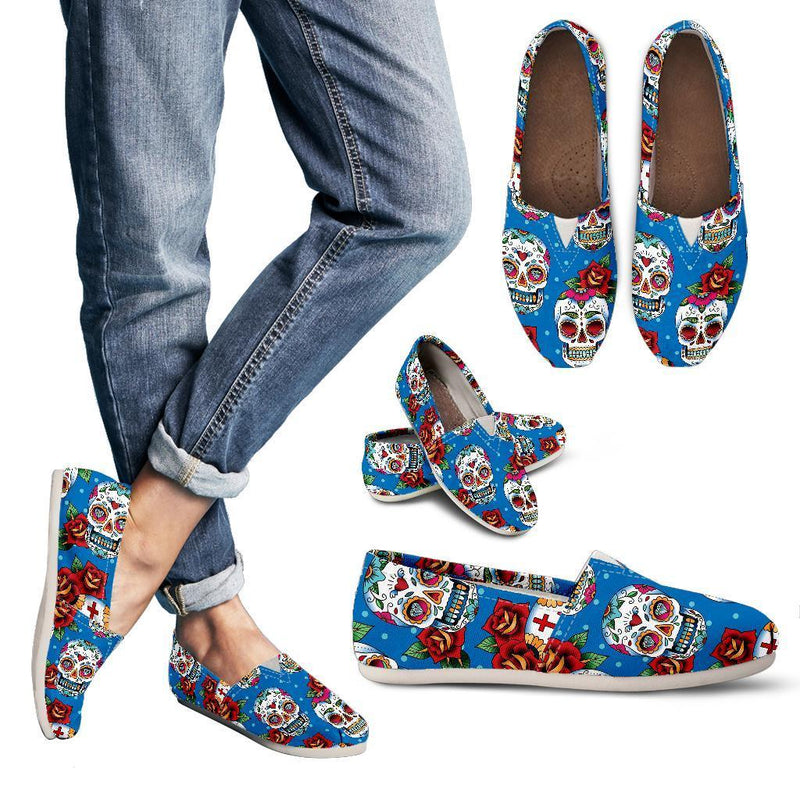 Sugar Skull Rose Pattern Women Casual Shoes-JorJune.com