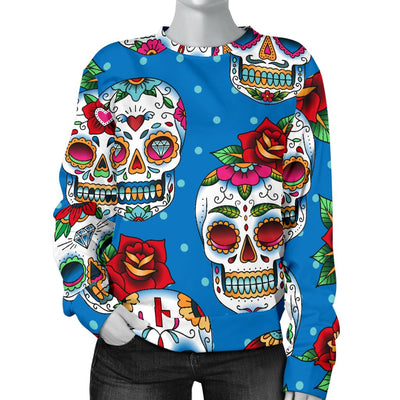 Sugar Skull Rose Pattern Women Crewneck Sweatshirt