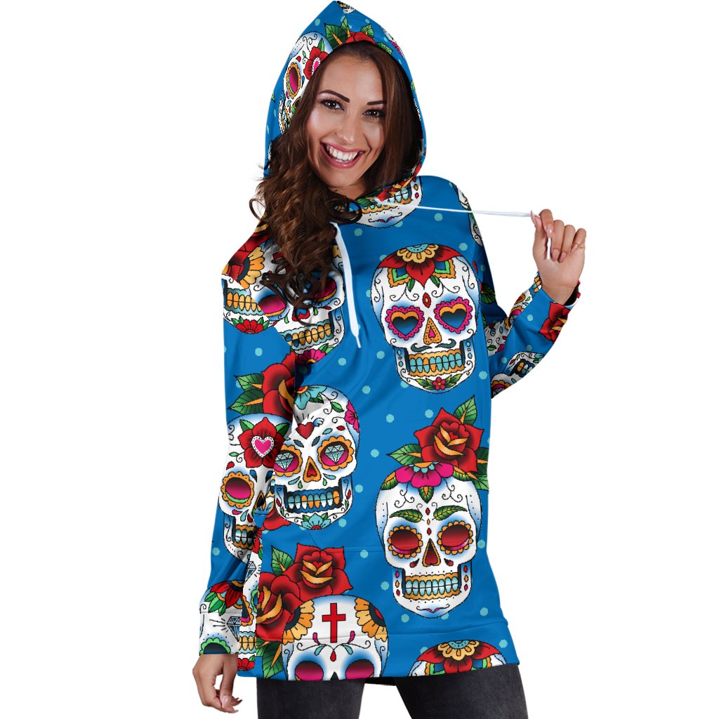 Sugar Skull Rose Pattern Women Hoodie Dress