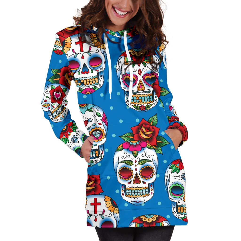 Sugar Skull Rose Pattern Women Hoodie Dress