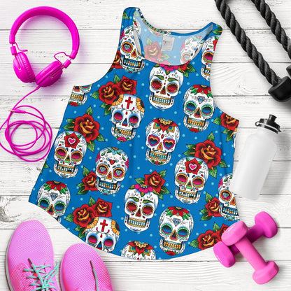 Sugar Skull Rose Pattern Women Racerback Tank Top