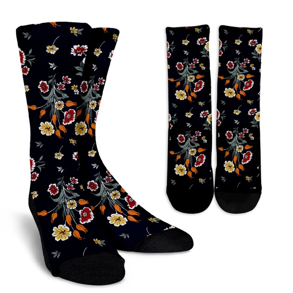 Summer Floral Pattern Print Design SF01 Crew Socks-JORJUNE.COM