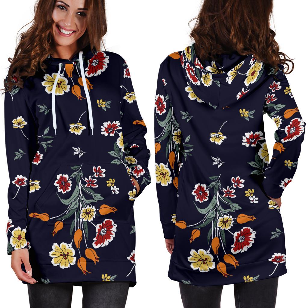 Summer Floral Pattern Print Design SF01 Women Hoodie Dress