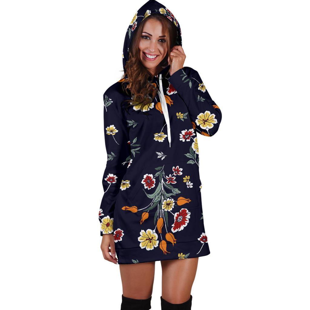 Summer Floral Pattern Print Design SF01 Women Hoodie Dress