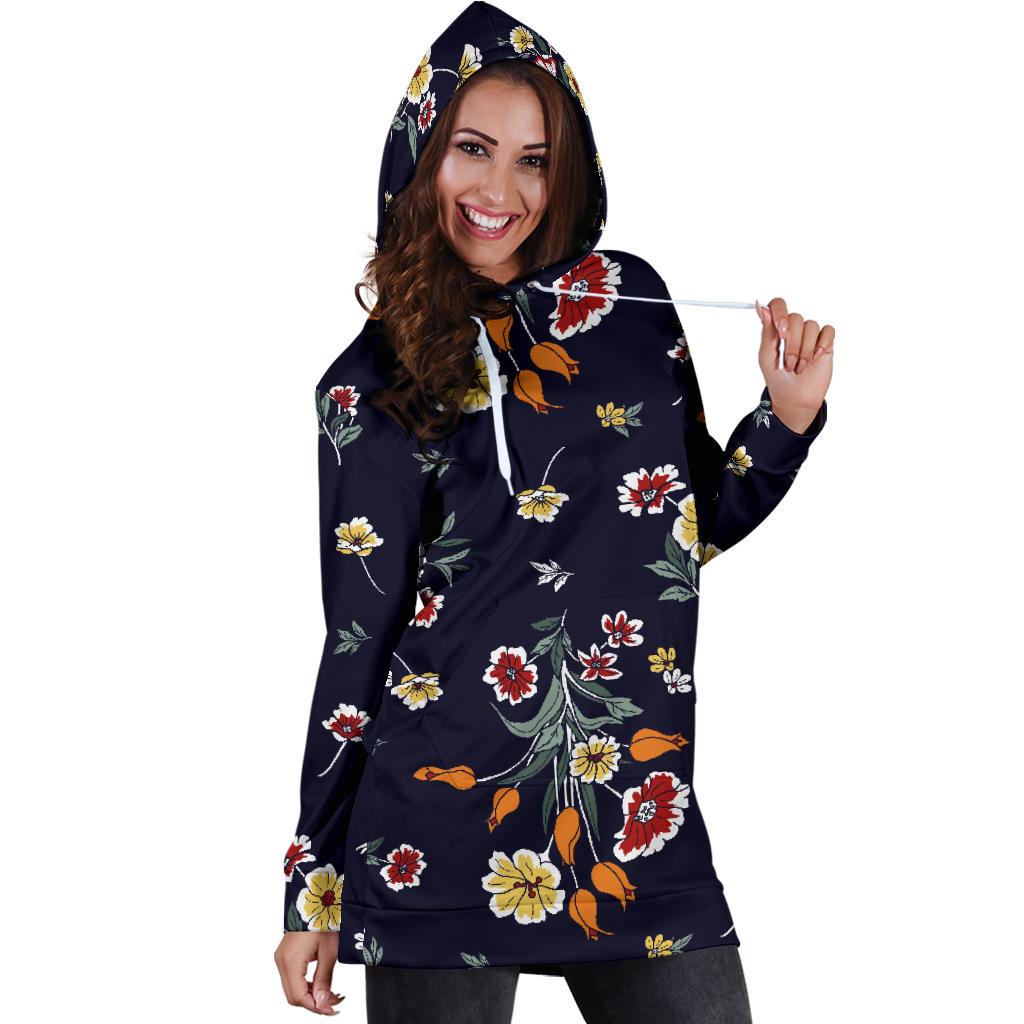 Summer Floral Pattern Print Design SF01 Women Hoodie Dress