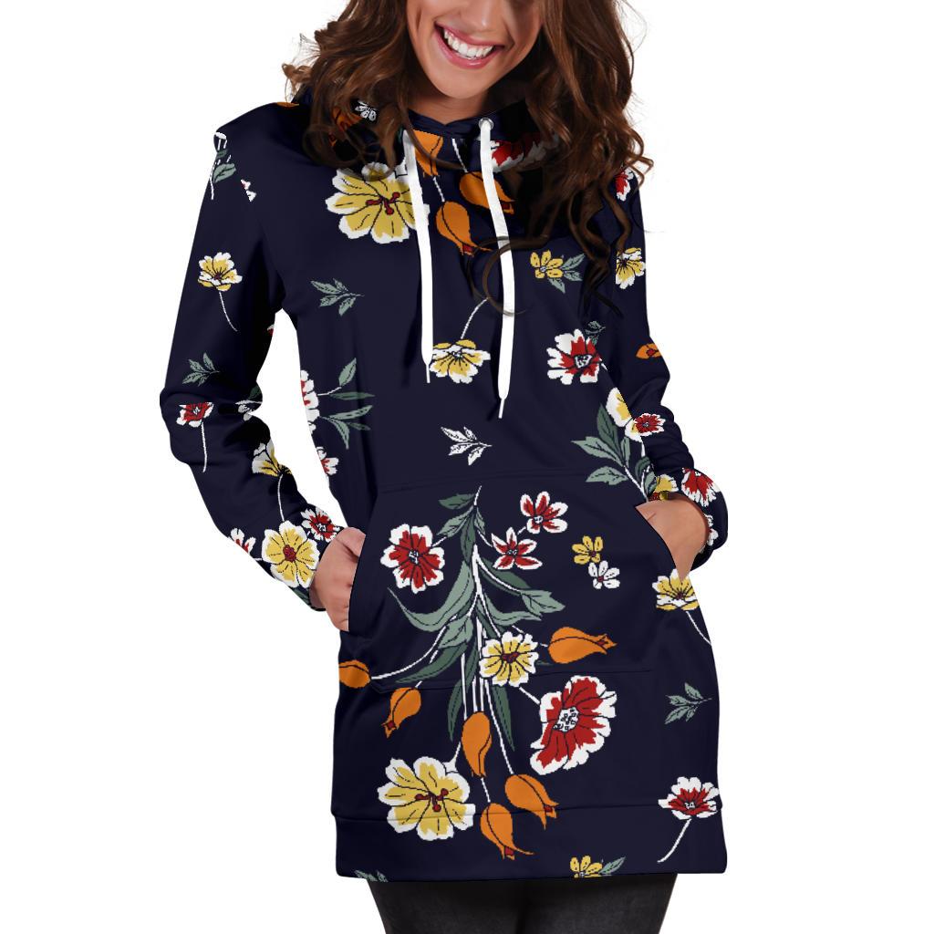 Summer Floral Pattern Print Design SF01 Women Hoodie Dress