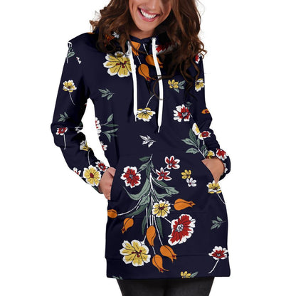 Summer Floral Pattern Print Design SF01 Women Hoodie Dress
