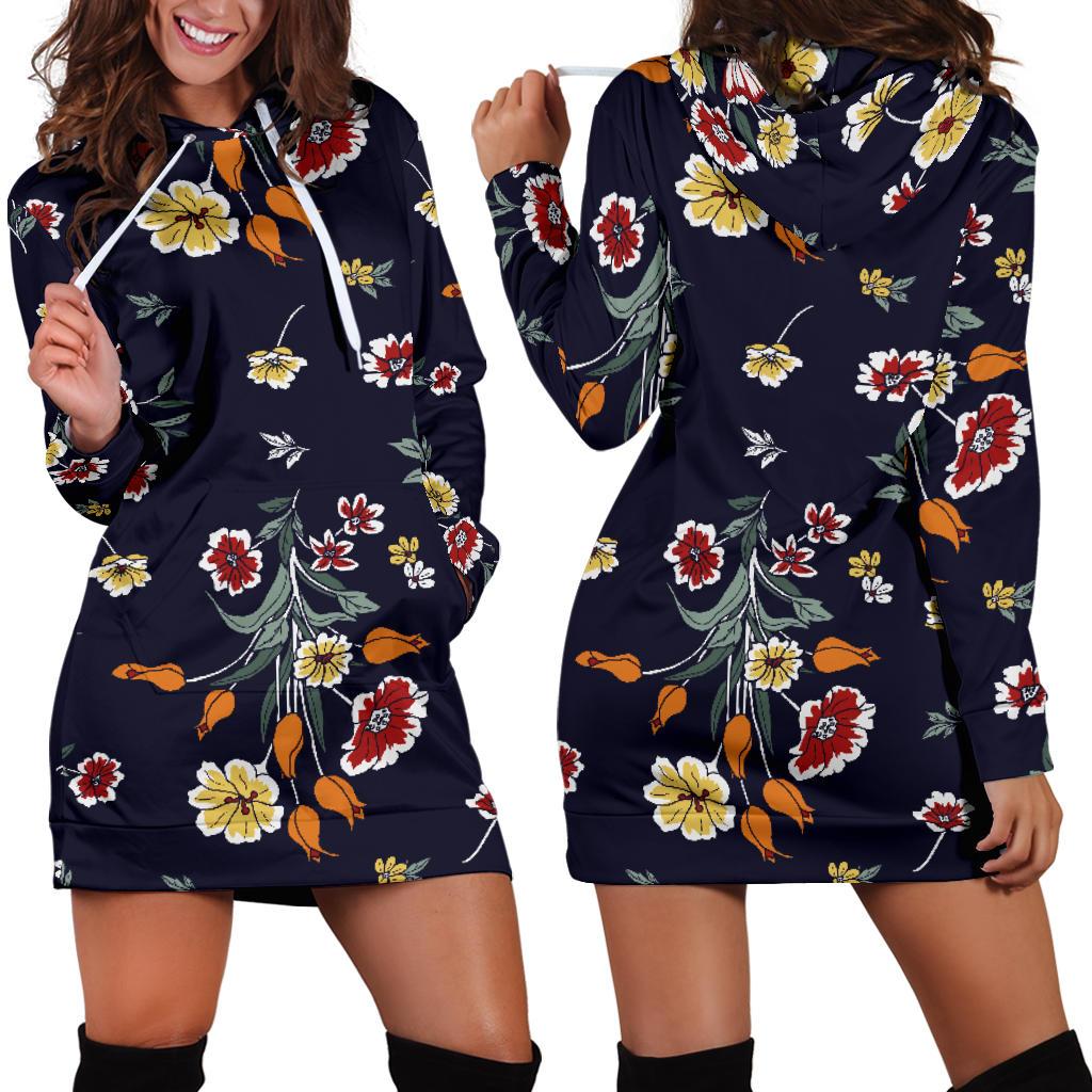 Summer Floral Pattern Print Design SF01 Women Hoodie Dress
