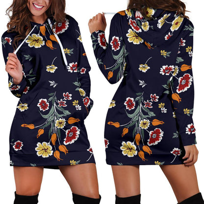 Summer Floral Pattern Print Design SF01 Women Hoodie Dress
