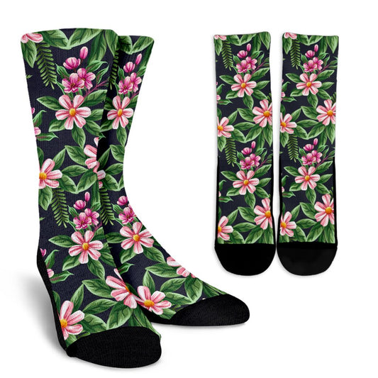 Summer Floral Pattern Print Design SF010 Crew Socks-JORJUNE.COM